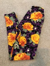 lularoe leggings OS One Size Floral Roses Leaves Purple Orange Black 2019 2.0 - £14.81 GBP