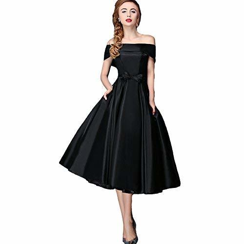 Off The Shoulder Short Tea Length Beaded Prom Homecoming Dresses Black US 12