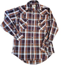 Mens Medium Western Pearl Snap Button Down Shirt Longsleeve Orange Maroon Rodeo - £26.07 GBP