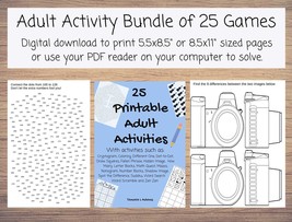 25 Printable Adult Activities Adult Games Coloring, Dot-to-Dot, Hidden I... - £1.59 GBP