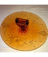 Vintage Amber Oval Handled Snack Tray Wheel Cut Flowers Depression Glass - $7.49