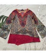 Poeme By Citron Womens Blouse Top Size S Pink Blue Paisley Floral Layere... - $35.63