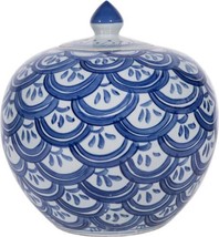 Jar Vase Sea Wave Bowl Melon White Blue High-Fired Porcelain Handmade - £203.66 GBP