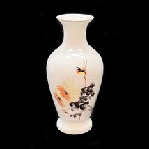 Chinese Porcelain Bud Vase White Butterfly Flowers Hand Painted Gold Rim Vintage - £19.73 GBP