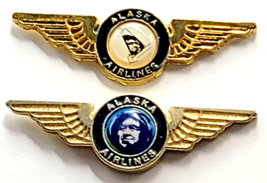 Alaska Airlines Pilot Wings Pins Lot 2 Eskimo Inuit Face Logo Advertise ... - $18.99
