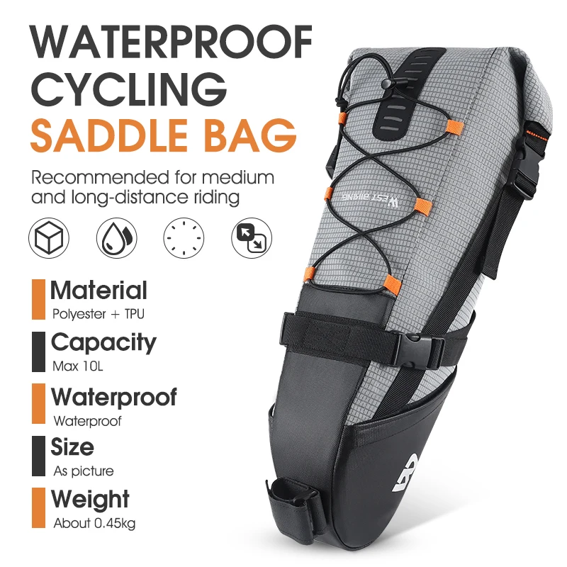 WEST BI Bicycle Saddle Bag 10L Foldable Under Seat Bike Bag 100% Waterpr... - $152.92