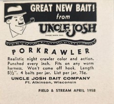 1958 Print Ad Uncle Josh Porkrawler Crawler Action Fishing Lures Ft Atkinson,WI - £5.71 GBP