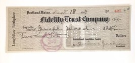 Fidelity Trust Co Check 1917 Portland Maine Receipt Antique #421 Longfel... - £11.84 GBP