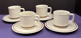 (4) Vintage Ekco Eterna Camelot Cup &amp; Saucer Sets Stoneware Cream w/ Brown Band - $14.95