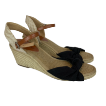 Lucky Brand Espadrilles Wedge Sandals 9.5 Black Knotted Canvas Raffia Kr... - £27.96 GBP