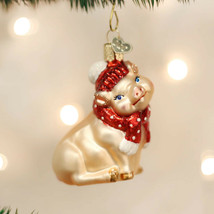 Old World Christmas Snowy Pig Farm Animal Glass Christmas Ornament 12419 - £14.11 GBP
