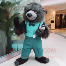 Teal Sloth Bear mascot costume character dressed with a Dress Pants and Digital  - $1,249.00