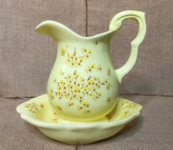 Vintage Small Yellow Dainty Flowers Decorative Water Pitcher w Wash Bowl Granny - £14.19 GBP