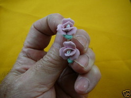 (EE-70-6) little PINK rose flowers WHITE roses FLOWER porcelain earrings - £12.73 GBP