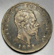 1871 Italy 5 Lire XF Details Nice Original Color AC340 - $47.34