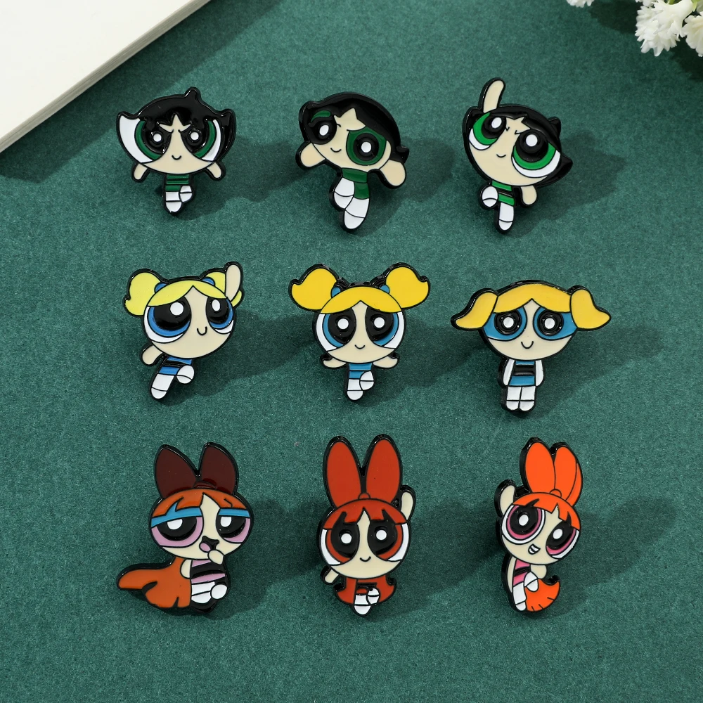 The Powerpuff Girls Enamel Pins for Women Brooches Badges Kawaii Blossom Bubbles - £18.69 GBP