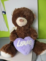 Teddy Bear w/Purple LOVE Heart JUMBO 24&quot; Plush Stuffed Animal Toy Valentines Day - $29.39