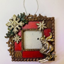 Christmas Ornament Picture Frame 3D Boy Snow Skiing Red Green Silver - $19.80