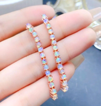 Charming Rose Gold S925 Sterling Silver Natural Opal Long Drop Wedding Earrings - £93.91 GBP