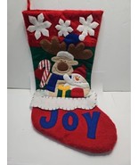 Christmas Stocking Joy Felt With Front Pocket 20&quot; Reindeer Snowman  - £9.63 GBP