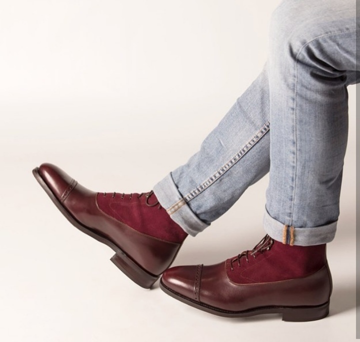 NEW Handmade Burgundy Brown Boot, Lace Up Boot, Leather Suede Cap Toe Boot