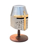 Mini Medieval Knight Decorative Helmet With Wooden Display Stand - $34.64
