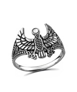 Sterling Silver Oxidized Horus Falcon &amp; Ankh Ring – Ancient Egyptian Symbol - $552.67 MXN