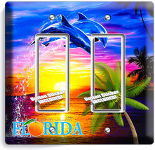 Florida Palm Oc EAN Dolphins Sunset Double Gfi Light Switch Wall Plate Room Decor - $15.99