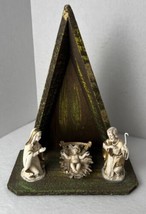Vintage Nativity Set Manger Scene Made in Italy Rustic Wood Stable - £19.69 GBP
