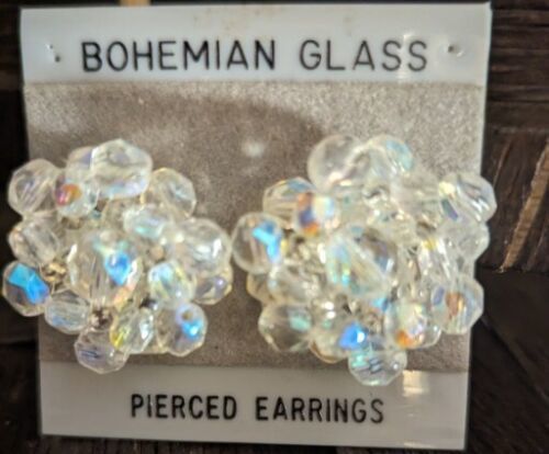 Vintage Earrings Bohemian Crystal Aurora Borealis  Glass Bead  Pierced J... - $24.75