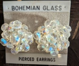 Vintage Earrings Bohemian Crystal Aurora Borealis  Glass Bead  Pierced J... - £15.77 GBP
