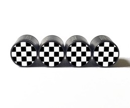 Checkered Flag Emoji Tire Valve Stem Caps - Black Aluminum - Set of Four - £12.64 GBP