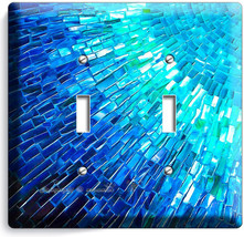 Blue Pearl Mosaic Glass Tile Design Double Light Switch Wall Plate Kitchen Decor - £11.11 GBP