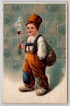Cute Little Dutch Boy Smoking Pipe Postcard G29 - £5.46 GBP