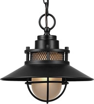 Coastal Pendant Light Fixture Vintage Glass Black Hanging Outdoor Metal Porch - £53.95 GBP