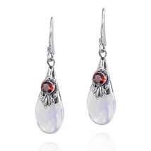 Gorgeous Moonstone Teardrop Garnet Sterling Silver Earrings - £20.69 GBP