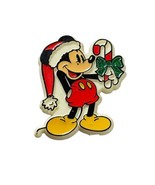Walt Disney Santa Mickey Mouse Christmas Candy Cane Plastic Brooch Pin Chip - £9.03 GBP
