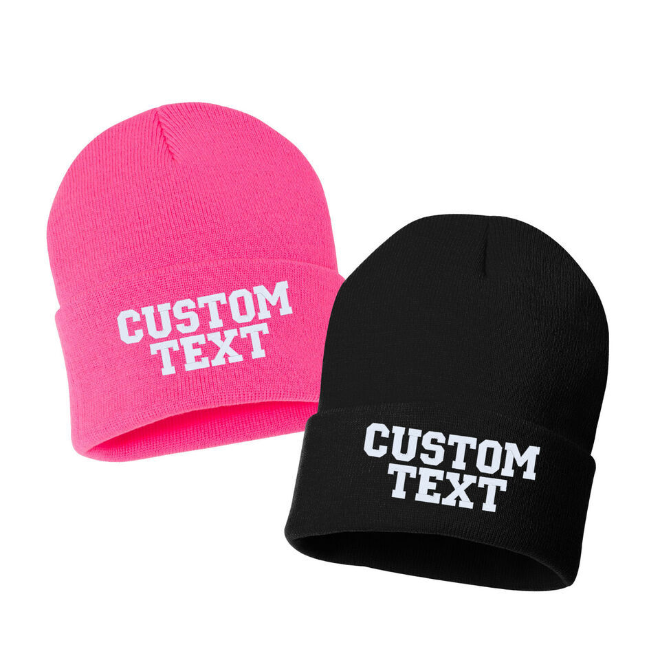 YOUR TEXT - Cuffed Embroidered Beanie Hat, beanie, Embroidered Gift, Winter - $15.99