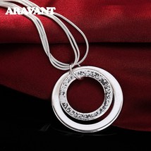 925 Silver Double Round Circle Multilayers Necklace For Women Silver Necklaces J - £11.68 GBP