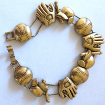 Baseball Softball Charm Bracelet Slide Gold Tone Glove Helmet Ball Vintage 90s - £12.95 GBP