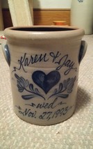 VTG Rowe Pottery Stoneware Wedding Crock 1993 Rare Blue Antique Look 1 of a Kind - £55.04 GBP