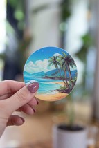 Island Beach with Palm Trees Scenery Sticker - 3x3 Inch // Waterproof &amp; ... - $2.99