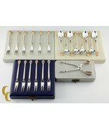 Golden Crown Danish 925 Silver Coffee Set Sugar Tongs Cocktail Forks Dem... - $1,108.02 CAD
