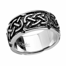 Dark Celtic Knot Ring Stainless Steel Norse Viking Wedding Band Sizes 6-11 9mm - £8.02 GBP