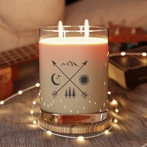 Scented Candle - 11oz Full Glass, 65H Burn, 360° Rustic Nature Print, 100% Soy W - £45.56 GBP