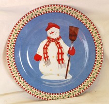 Sakura Stoneware Snowman Salad Plate Snowmen Red & White Check Band d - $16.82