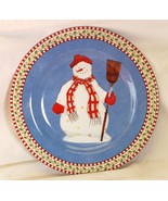 Sakura Stoneware Snowman Salad Plate Snowmen Red &amp; White Check Band d - £13.29 GBP