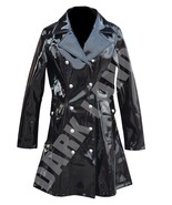 Women&#39;s Wet Look PVC Vinyl Double-Breasted Overcoat –Glossy Black Plus-S... - $184.00