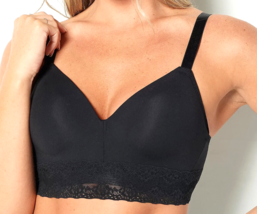 Breezies Seamless Long Line Wirefree Contour Bra with Lace Band - BLACK,... - £20.19 GBP