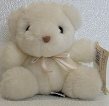 An item in the Baby category: Vintage Jerry Elsner Pet White Teddy Bear Plush Rattle Stuffed Animal Ribbon